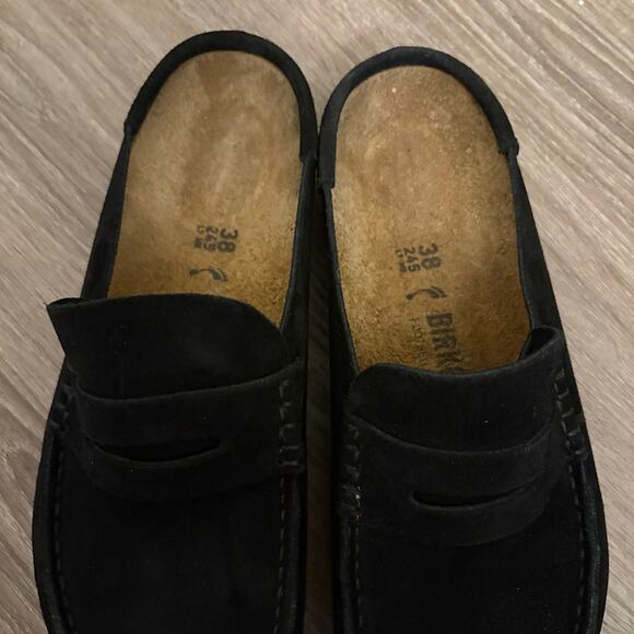 Birkenstock Naples Wrapped Black Suede Clogs Mule Loafers 38 Narrow Worn x2 - Picture 10 of 12